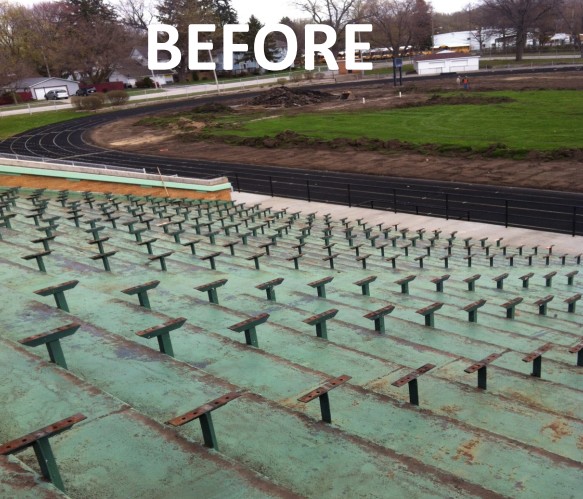Outdated unsafe legacy seating frame structure